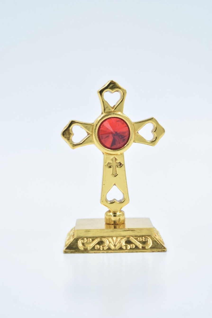 Catholic Statues Living Words | Car Cross Centre Stone-Gold&Red