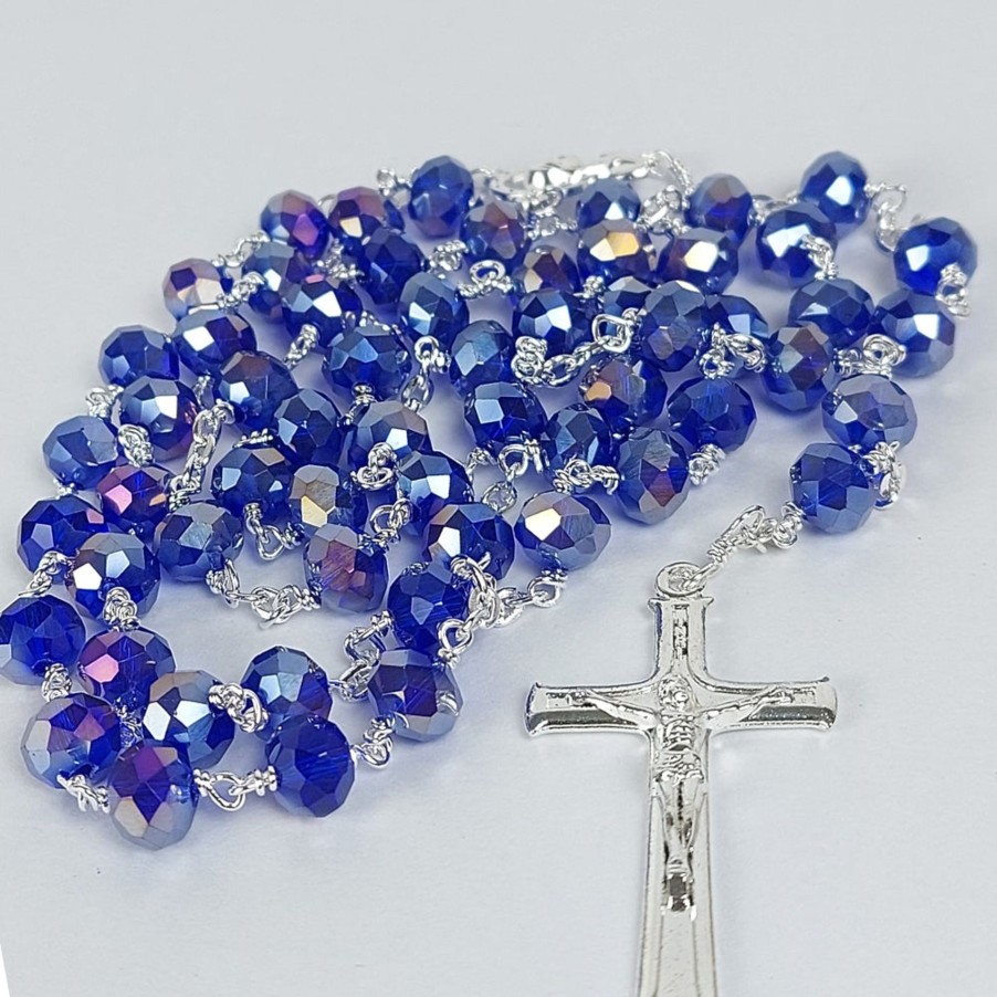 Catholic Statues Living Words | 6Mm Tyre Crystal Wire Rosary (Round) Dark Blue-R114