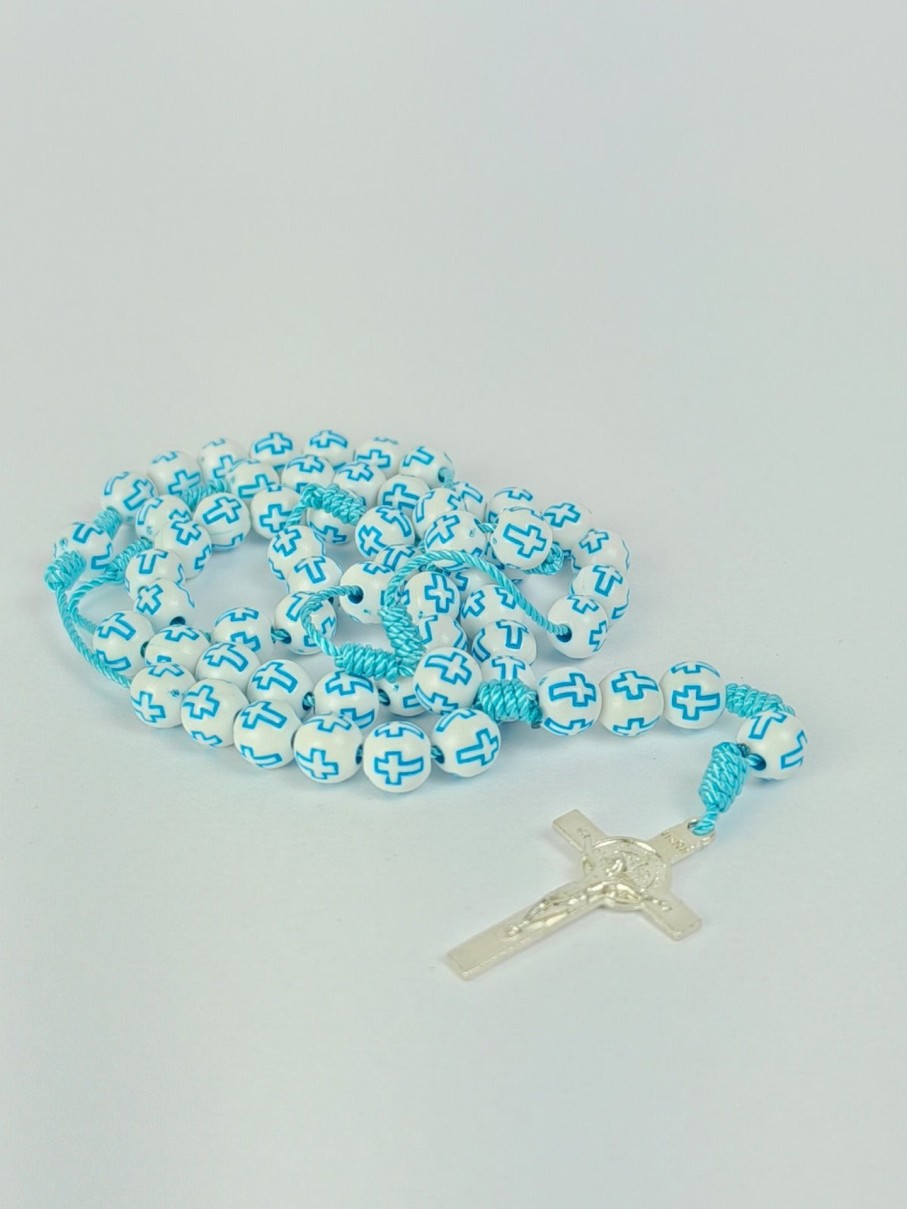 Catholic Statues Living Words | 6Mm Cross Beads Thread Rosary With Metal Crucifix-Blue- R101