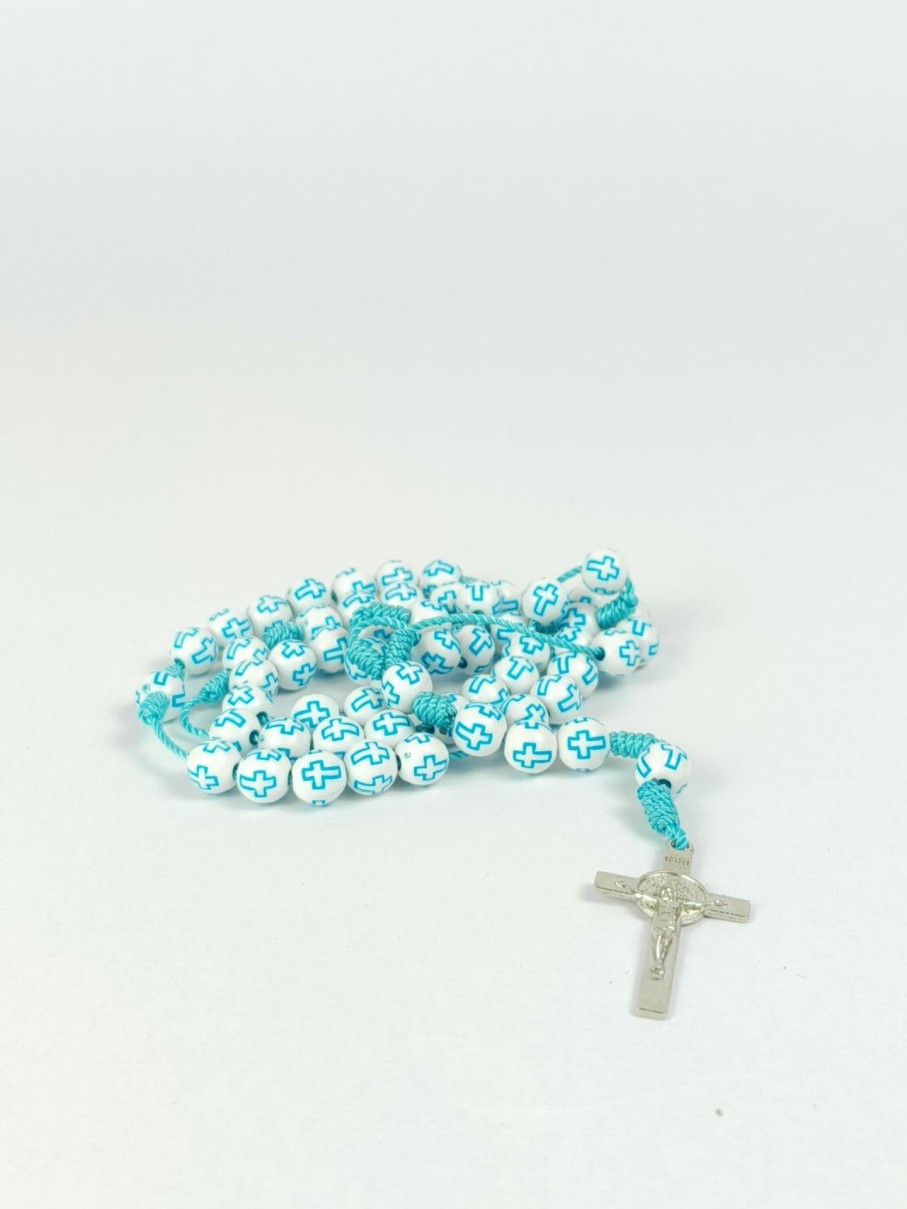 Catholic Statues Living Words | 6Mm Cross Beads Thread Rosary With Metal Crucifix-Blue- R101