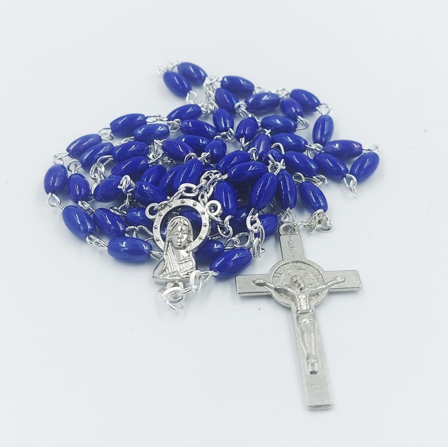 Catholic Statues Living Words | Glass Beads Wire Rosary Blue-R155