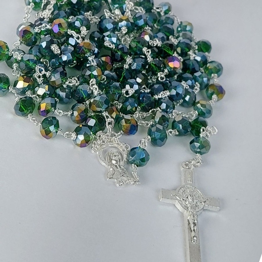 Catholic Statues Living Words | 6Mm Tyre Crystal Wire Rosary Green-R119