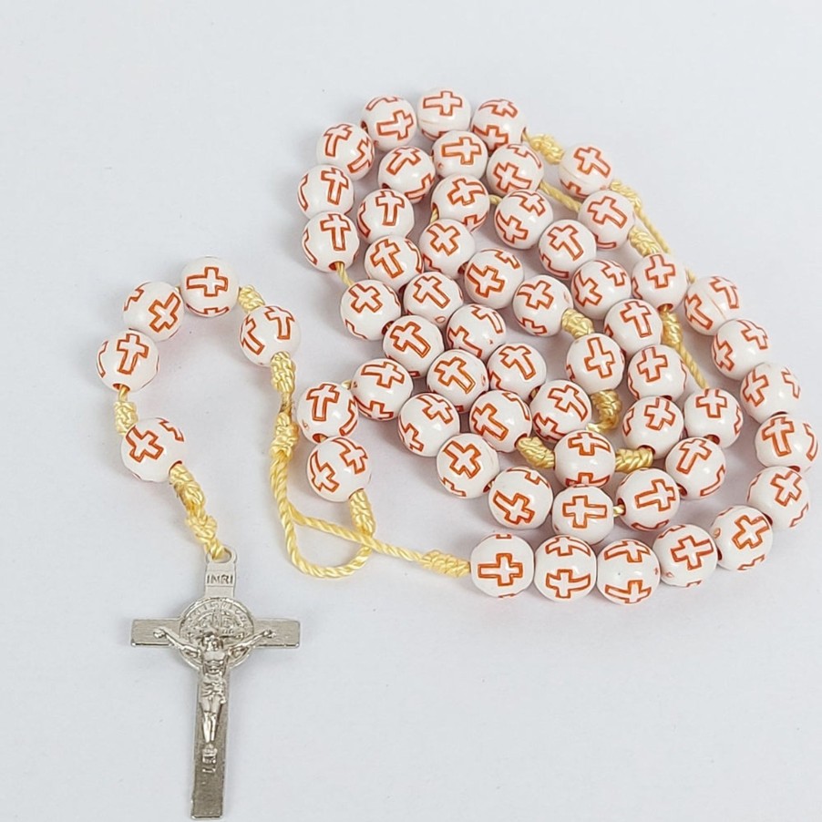 Catholic Statues Living Words | 6Mm Cross Beads Thread Rosary With Metal Crucifix-Pink-R100