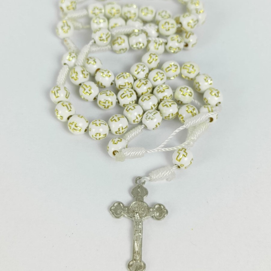 Catholic Statues Living Words | 6Mm Cross Beads Thread Rosary With Metal Crucifix-Gold-R108