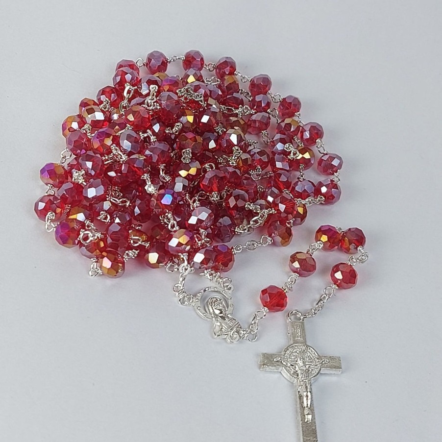 Catholic Statues Living Words | 6Mm Tyre Crystal Wire Rosary Red-R118