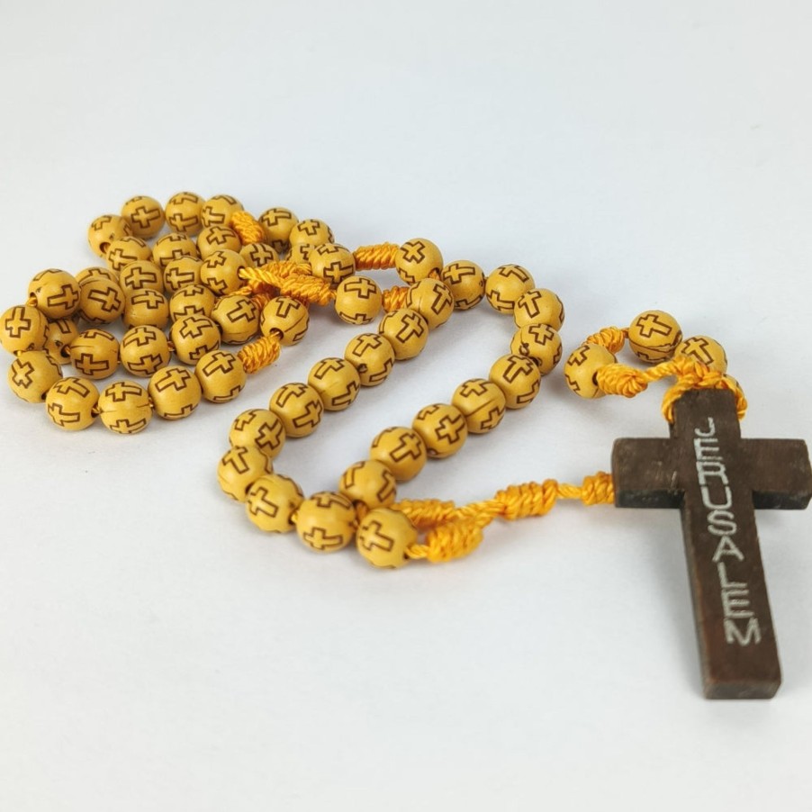 Catholic Statues Living Words | 6Mm Cross Wood Thread Rosary Brown - R133