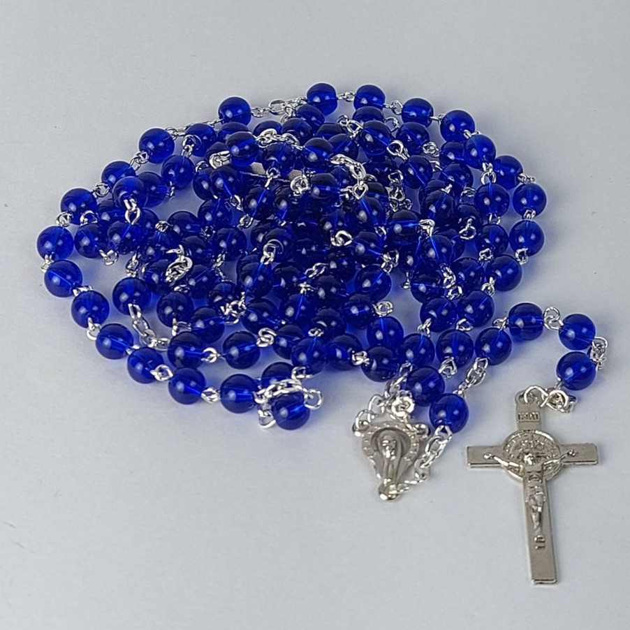 Catholic Statues Living Words | Glass Beads Wire Rosary Blue-R121